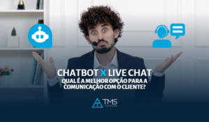 homem jovem em dúvida se utiliza em sua empresa chatbot ou livechat para melhorar a comunicação com seus clientes.